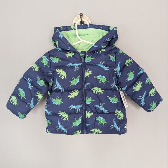 NWT Old Navy Blue Dinosaur Quilted Puffer Jacket Coat size 12-18 months - Picture 2 of 4